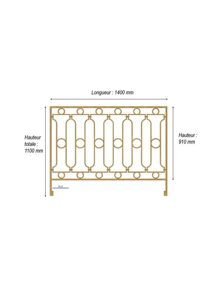 élément prêt à poser Balustrades Chinon - Brut de fonderie 1400 x 910 FONTE Ref: F68.513