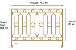 élément prêt à poser Balustrades Chinon - Brut de fonderie 1400 x 910 FONTE Ref: F68.513