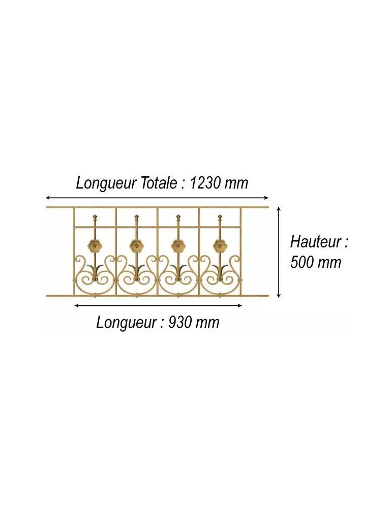 élément prêt à poser balustrade Arc en Barois 930 x 500 FONTE Ref: F68.515