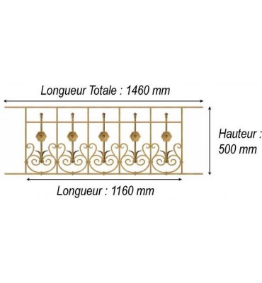 élément prêt à poser balustrade Arc en Barois 1160 x 500 FONTE Ref: F68.516