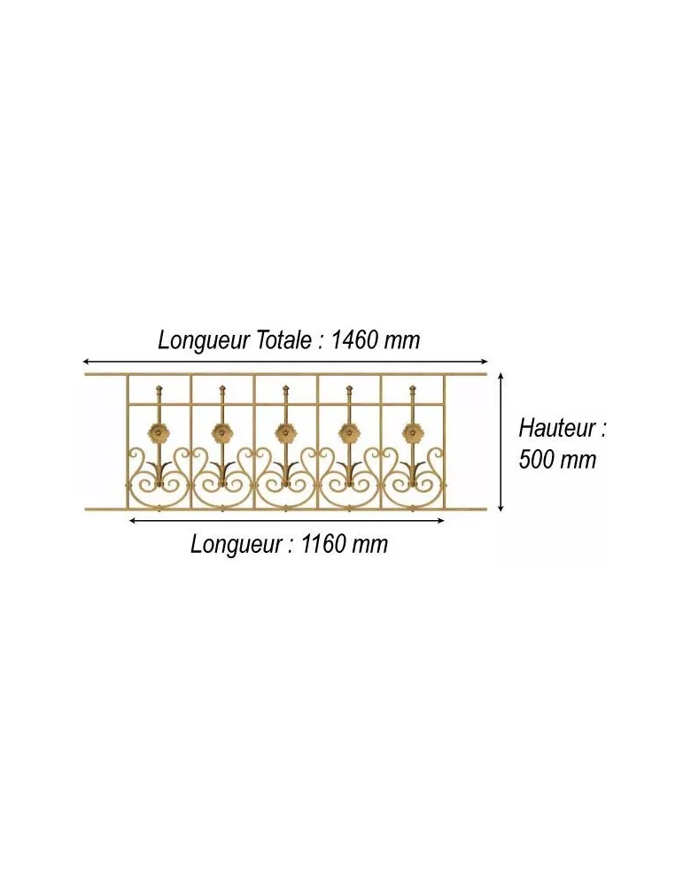élément prêt à poser balustrade Arc en Barois 1160 x 500 FONTE Ref: F68.516