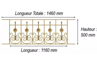 élément prêt à poser balustrade Arc en Barois 1160 x 500 FONTE Ref: F68.516