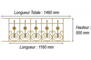élément prêt à poser balustrade Arc en Barois 1160 x 500 FONTE Ref: F68.516