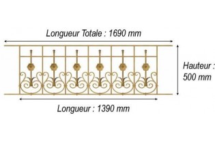 élément prêt à poser balustrade Arc en Barois 1390 x 500 FONTE Ref: F68.517