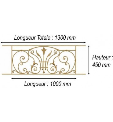 élément prêt à poser Balcon Chantilly - avec main courante et peinture d'apprêt 1000 x 450 FONTE Ref: F68.524