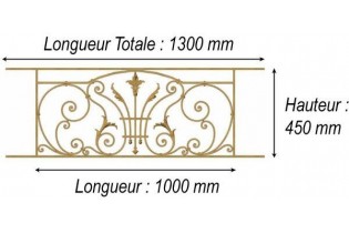 élément prêt à poser Balcon Chantilly - avec main courante et peinture d'apprêt 1000 x 450 FONTE Ref: F68.524