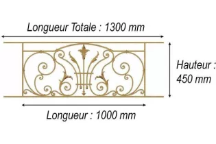 élément prêt à poser Balcon Chantilly - avec main courante et peinture d'apprêt 1000 x 450 FONTE Ref: F68.524