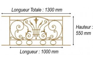 élément prêt à poser Balcon Chantilly - avec main courante et peinture d'apprêt 1000 x 550 FONTE Ref: F68.525