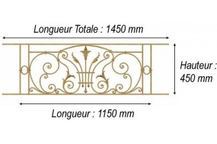 élément prêt à poser Balcon Chantilly - avec main courante et peinture d'apprêt 1150 x 450 FONTE Ref: F68.526
