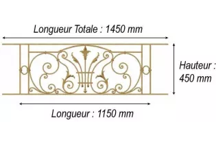 élément prêt à poser Balcon Chantilly - avec main courante et peinture d'apprêt 1150 x 450 FONTE Ref: F68.526