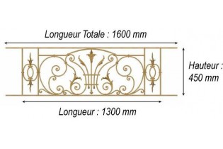 élément prêt à poser Balcon Chantilly - avec main courante et peinture d'apprêt 1300 x 450 FONTE Ref: F68.528