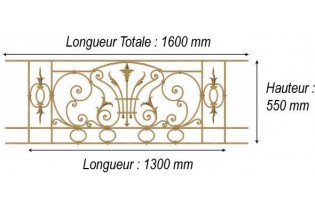élément prêt à poser Balcon Chantilly - avec main courante et peinture d'apprêt 1300 x 550 FONTE Ref: F68.529