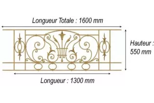 élément prêt à poser Balcon Chantilly - avec main courante et peinture d'apprêt 1300 x 550 FONTE Ref: F68.529
