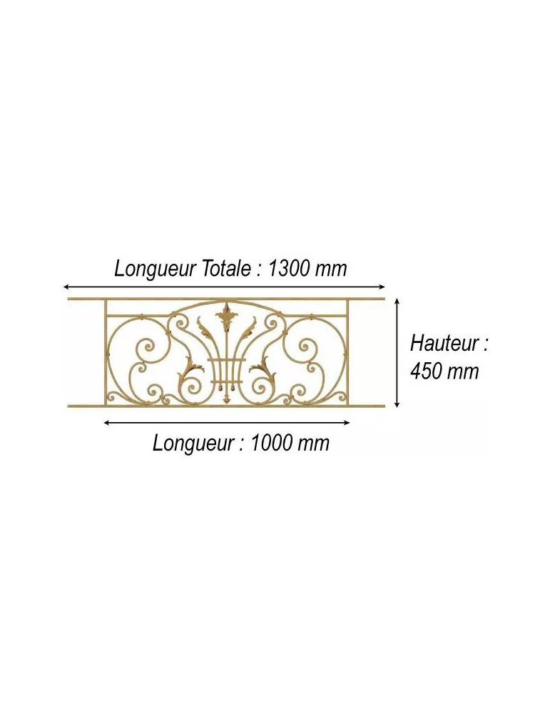 élément prêt à poser Balcon Chantilly 1000 x 450 FONTE Ref: F68.530
