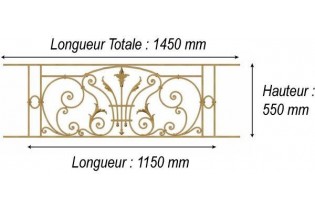 élément prêt à poser Balcon Chantilly 1150 x 550 FONTE Ref: F68.533
