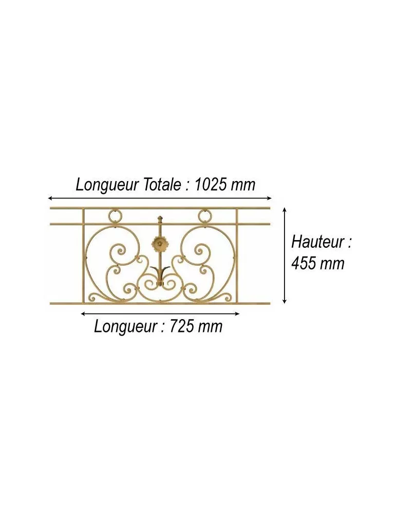 élément prêt à poser Balcons Cheverny - avec main courante et peinture d'apprêt 725 x 455 FONTE Ref: F68.537