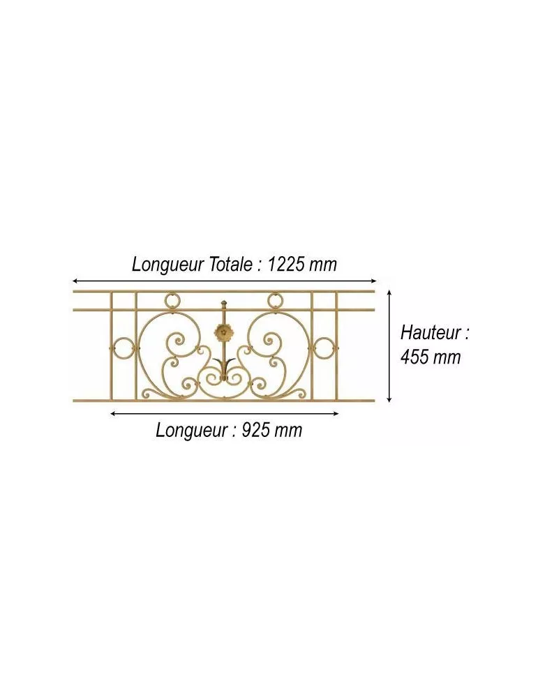 élément prêt à poser Balcons Cheverny - avec main courante et peinture d'apprêt 925 x 455 FONTE Ref: F68.540