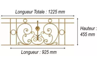 élément prêt à poser Balcons Cheverny - avec main courante et peinture d'apprêt 925 x 455 FONTE Ref: F68.540