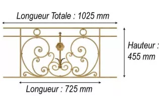 élément prêt à poser Balcons Cheverny - Brut de fonderie 725 x 455 FONTE Ref: F68.543