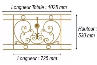 élément prêt à poser Balcons Cheverny - Brut de fonderie 725 x 530 FONTE Ref: F68.544