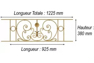 élément prêt à poser Balcons Cheverny - Brut de fonderie 925 x 380 FONTE Ref: F68.545
