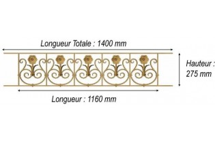 élément prêt à poser balustrade Arc en Barois 1160 x 275 FONTE Ref: F68.553