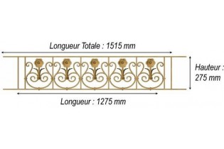 élément prêt à poser balustrade Arc en Barois 1275 x 275 FONTE Ref: F68.554