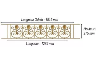 élément prêt à poser balustrade Arc en Barois 1275 x 275 FONTE Ref: F68.554