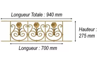 élément prêt à poser balustrade Arc en Barois 700 x 275 FONTE Ref: F68.555