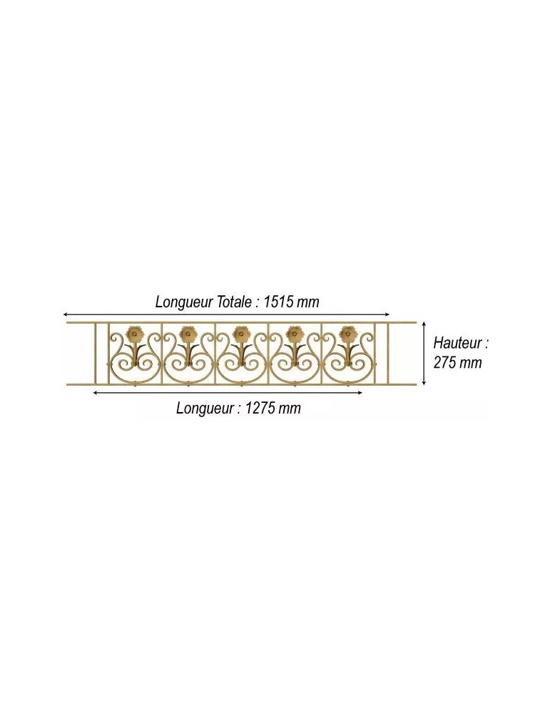 élément prêt à poser balustrade Arc en Barois 1275 x 275 FONTE Ref: F68.560
