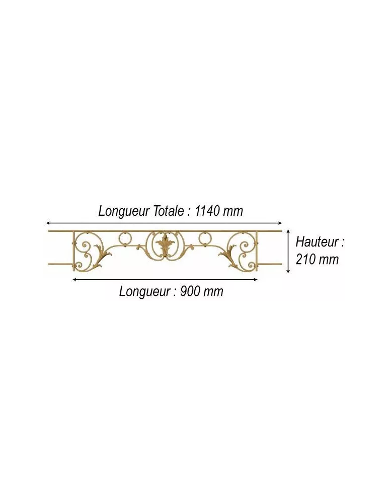 élément prêt à poser Barres d'appui Chantilly - avec main courante et peinture d'apprêt 900 x 210 FONTE Ref: F68.562