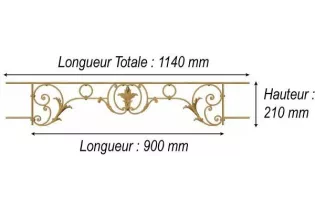 élément prêt à poser Barres d'appui Chantilly - avec main courante et peinture d'apprêt 900 x 210 FONTE Ref: F68.562