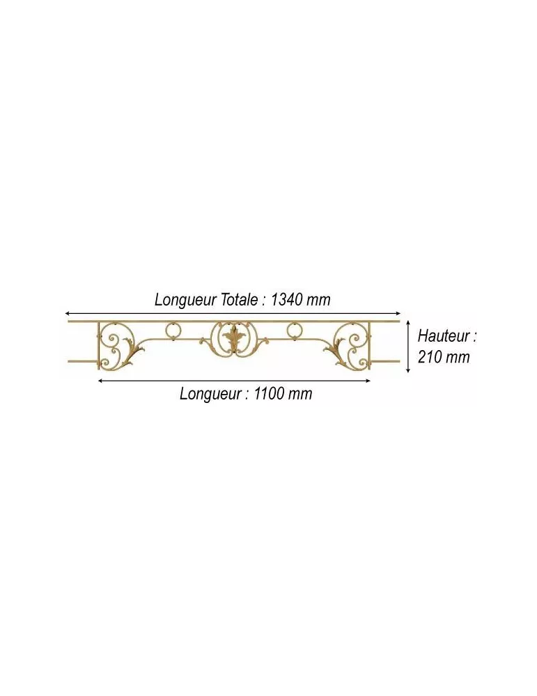 élément prêt à poser Barres d'appui Chantilly - avec main courante et peinture d'apprêt 1100 x 210 FONTE Ref: F68.564