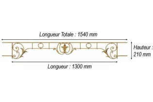 élément prêt à poser Barres d'appui Chantilly - avec main courante et peinture d'apprêt 1300 x 210 FONTE Ref: F68.566