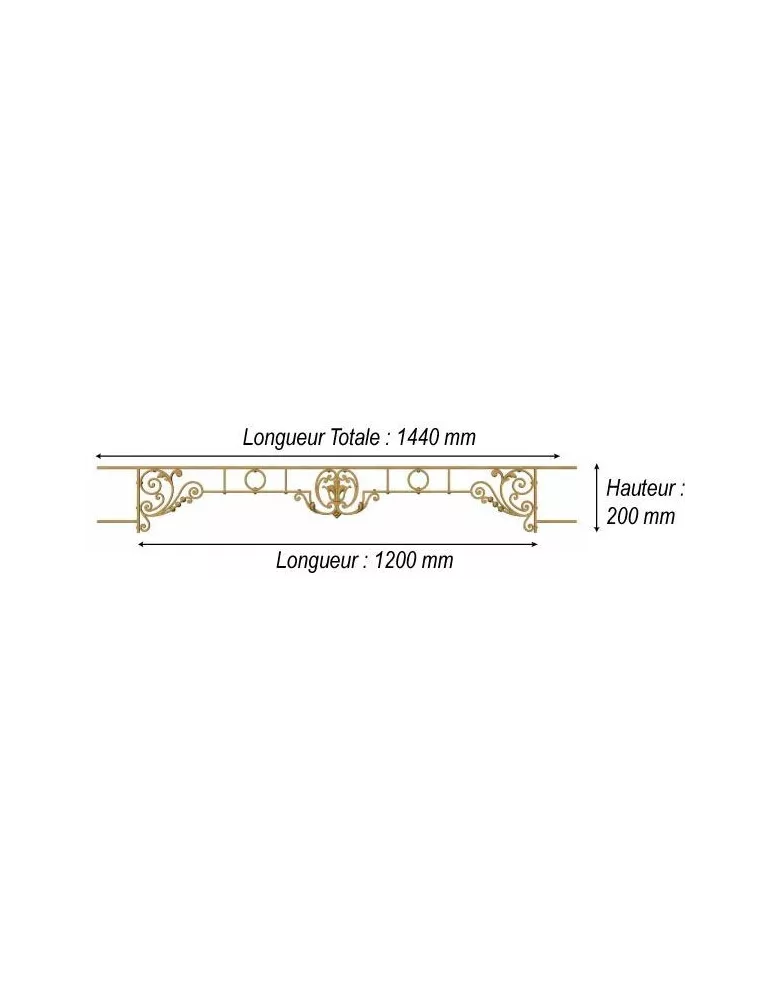 élément prêt à poser Barres d'appui Chenonceau - avec main courante et peinture d'apprêt 1200 x 200 FONTE Ref: F68.578