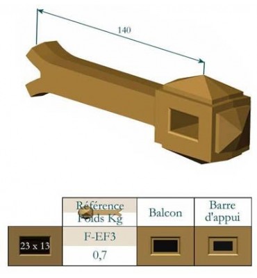 élément prêt à poser Fixation En Façade 140 x 70 Section 23x13 FONTE Ref: F-EF3