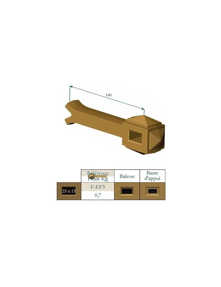 élément prêt à poser Fixation En Façade 140 x 70 Section 23x13 FONTE Ref: F-EF3