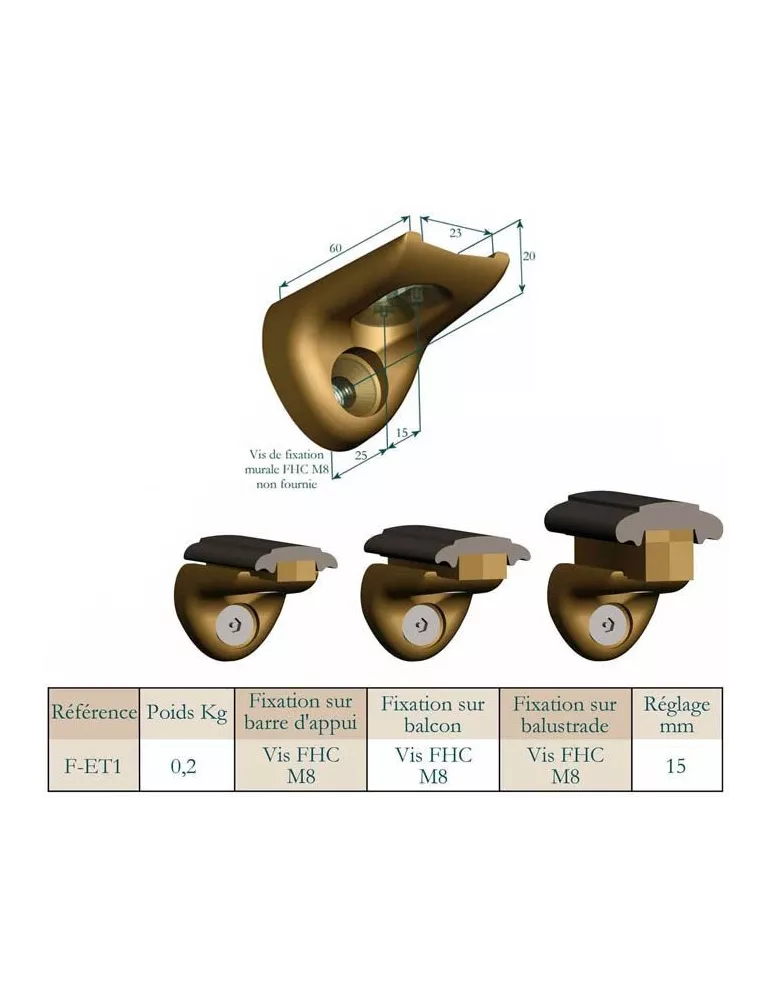 élément prêt à poser Fixation Entre Tableaux 60 x 23 Hauteur 20 FONTE Ref: F-ET1
