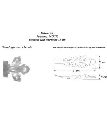 pièce élément ferronnier serrurier Feuille d'acanthe 77 x 73 Hauteur 11 ACIER Ref: GAC077F2