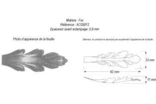pièce élément ferronnier serrurier Feuille d'acanthe 92 x 33 Hauteur 11 ACIER Ref: GAC092F2