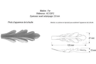 pièce élément ferronnier serrurier Feuille d'acanthe 120 x 41 Hauteur 15 ACIER Ref: GAC120F2