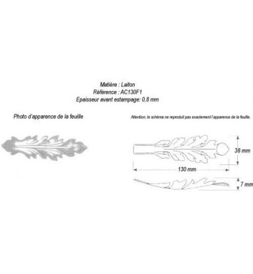 pièce élément ferronnier serrurier Feuille d'acanthe 130 x 38 Hauteur 7 LAITON Ref: GAC130F1