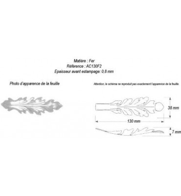 pièce élément ferronnier serrurier Feuille d'acanthe 130 x 38 Hauteur 7 ACIER Ref: GAC130F2