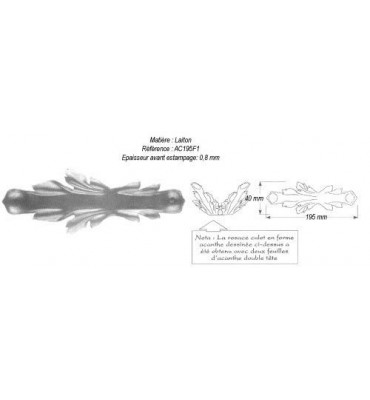pièce élément ferronnier serrurier Feuille d'acanthe (rosace culot) 195 x 40 LAITON Ref: GAC195F1