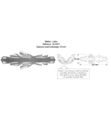pièce élément ferronnier serrurier Feuille d'acanthe (rosace culot) 320 x 75 LAITON Ref: GAC320F1