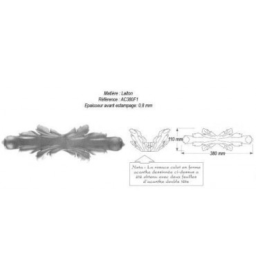 pièce élément ferronnier serrurier Feuille d'acanthe (rosace culot) 380 x 110 LAITON Ref: GAC380F1