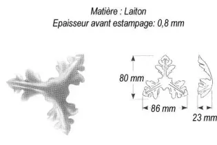 pièce élément ferronnier serrurier Rosace Culot 3 branches 86 x 80 Hauteur 23 LAITON Ref: GC3080F1