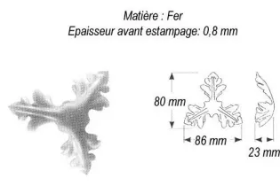 pièce élément ferronnier serrurier Rosace Culot 3 branches 86 x 80 Hauteur 23 ACIER Ref: GC3080F2