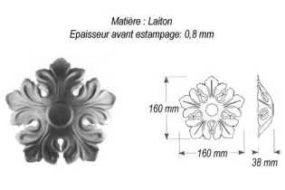 pièce élément ferronnier serrurier Rosace Culot 160 x 160 Hauteur 38 LAITON Ref: GC5160F1