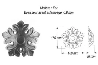 pièce élément ferronnier serrurier Rosace Culot 160 x 160 Hauteur 38 ACIER Ref: GC5160F2